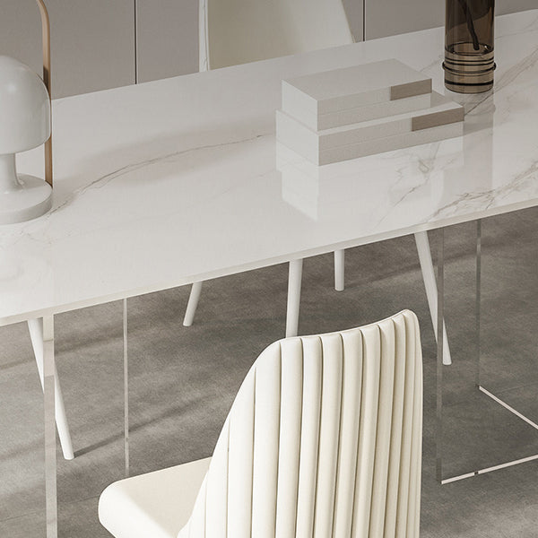 Modern 1/2/5/7 Pieces Rectangle Dining Set Sintered Stone Top Table with Leather Chairs Clearhalo 'Dining Room Sets' 'Dining Tables & Seating' 'dining_room_set' 'furn' 'furn_dining_room_set' 'Furniture' 'furniture_dining_room_set' 'Kitchen & Dining Furniture' 'kitchen&dining_furn' 'kitchen' 4452117