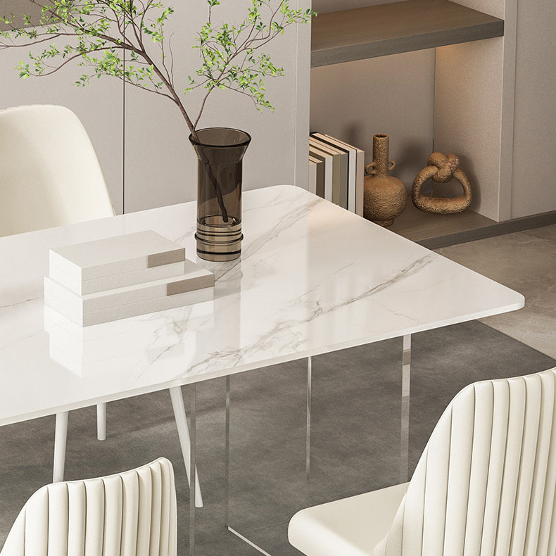 Modern 1/2/5/7 Pieces Rectangle Dining Set Sintered Stone Top Table with Leather Chairs Clearhalo 'Dining Room Sets' 'Dining Tables & Seating' 'dining_room_set' 'furn' 'furn_dining_room_set' 'Furniture' 'furniture_dining_room_set' 'Kitchen & Dining Furniture' 'kitchen&dining_furn' 'kitchen' 4452118