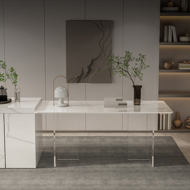 Modern 1/2/5/7 Pieces Rectangle Dining Set Sintered Stone Top Table with Leather Chairs Clearhalo 'Dining Room Sets' 'Dining Tables & Seating' 'dining_room_set' 'furn' 'furn_dining_room_set' 'Furniture' 'furniture_dining_room_set' 'Kitchen & Dining Furniture' 'kitchen&dining_furn' 'kitchen' 4452123