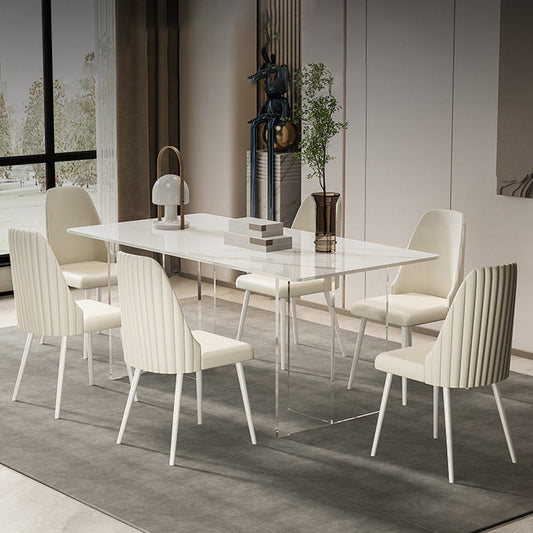 Modern 1/2/5/7 Pieces Rectangle Dining Set Sintered Stone Top Table with Leather Chairs Clearhalo 'Dining Room Sets' 'Dining Tables & Seating' 'dining_room_set' 'furn' 'furn_dining_room_set' 'Furniture' 'furniture_dining_room_set' 'Kitchen & Dining Furniture' 'kitchen&dining_furn' 'kitchen' 4452124