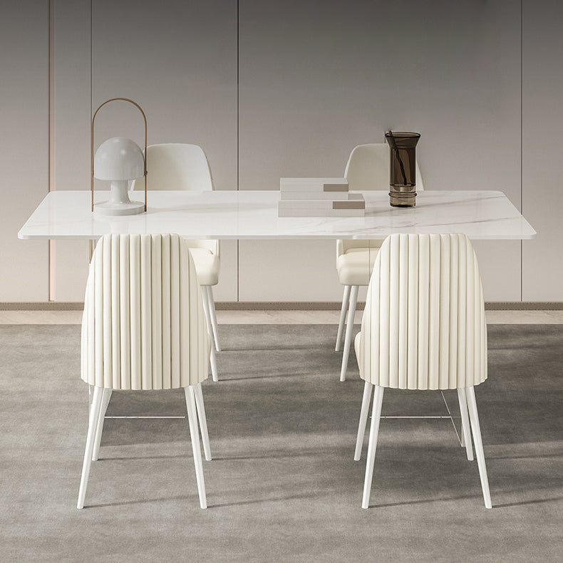 Modern 1/2/5/7 Pieces Rectangle Dining Set Sintered Stone Top Table with Leather Chairs Clearhalo 'Dining Room Sets' 'Dining Tables & Seating' 'dining_room_set' 'furn' 'furn_dining_room_set' 'Furniture' 'furniture_dining_room_set' 'Kitchen & Dining Furniture' 'kitchen&dining_furn' 'kitchen' 4452125