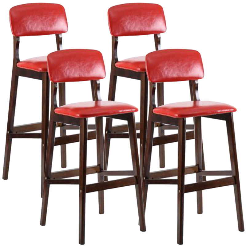 Modern Armless Backrest Counter Stool Wood Cafe Bar Stool with Pedal and Cushion Red 4 Piece Set Clearhalo 'Bar Furniture' 'Bar Stools' 'bar_stools' 'furn' 'furn_bar_stools' 'furniture_bar_stools' 'Kitchen & Dining Furniture' 'kitchen&dining_furn' 'kitchen' 'kitchen_furn' Furniture' 4452201