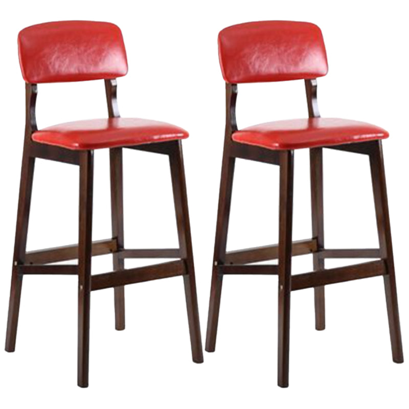 Modern Armless Backrest Counter Stool Wood Cafe Bar Stool with Pedal and Cushion Red 2 Piece Set Clearhalo 'Bar Furniture' 'Bar Stools' 'bar_stools' 'furn' 'furn_bar_stools' 'furniture_bar_stools' 'Kitchen & Dining Furniture' 'kitchen&dining_furn' 'kitchen' 'kitchen_furn' Furniture' 4452203