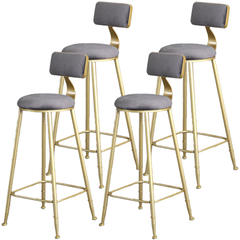 Glam Armless Backrest Counter Stool Iron Milk Tea Shop Bar Stool with Velvet Cushion Gray 4 Piece Set Counter Stool(26"H) Clearhalo 'Bar Furniture' 'Bar Stools' 'bar_stools' 'furn' 'furn_bar_stools' 'furniture_bar_stools' 'Kitchen & Dining Furniture' 'kitchen&dining_furn' 'kitchen' 'kitchen_furn' Furniture' 4452241