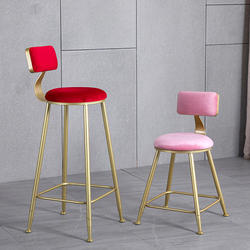 Glam Armless Backrest Counter Stool Iron Milk Tea Shop Bar Stool with Velvet Cushion Clearhalo 'Bar Furniture' 'Bar Stools' 'bar_stools' 'furn' 'furn_bar_stools' 'furniture_bar_stools' 'Kitchen & Dining Furniture' 'kitchen&dining_furn' 'kitchen' 'kitchen_furn' Furniture' 4452251