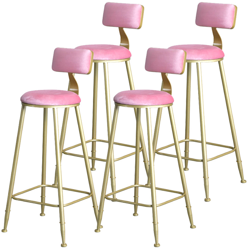 Glam Armless Backrest Counter Stool Iron Milk Tea Shop Bar Stool with Velvet Cushion Pink 4 Piece Set Bar Stool(30"H) Clearhalo 'Bar Furniture' 'Bar Stools' 'bar_stools' 'furn' 'furn_bar_stools' 'furniture_bar_stools' 'Kitchen & Dining Furniture' 'kitchen&dining_furn' 'kitchen' 'kitchen_furn' Furniture' 4452261