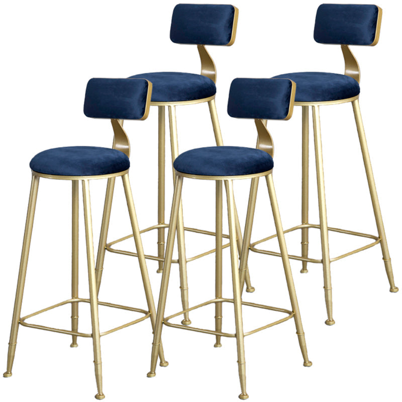 Glam Armless Backrest Counter Stool Iron Milk Tea Shop Bar Stool with Velvet Cushion Blue 4 Piece Set Counter Stool(26"H) Clearhalo 'Bar Furniture' 'Bar Stools' 'bar_stools' 'furn' 'furn_bar_stools' 'furniture_bar_stools' 'Kitchen & Dining Furniture' 'kitchen&dining_furn' 'kitchen' 'kitchen_furn' Furniture' 4452267