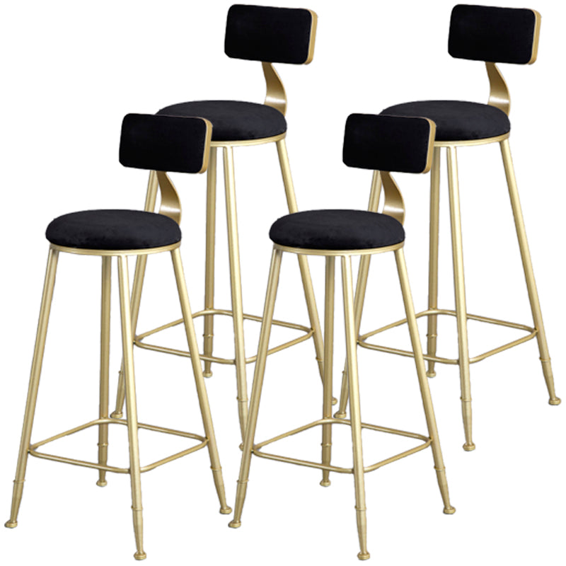 Glam Armless Backrest Counter Stool Iron Milk Tea Shop Bar Stool with Velvet Cushion Black 4 Piece Set Bar Stool(30"H) Clearhalo 'Bar Furniture' 'Bar Stools' 'bar_stools' 'furn' 'furn_bar_stools' 'furniture_bar_stools' 'Kitchen & Dining Furniture' 'kitchen&dining_furn' 'kitchen' 'kitchen_furn' Furniture' 4452288