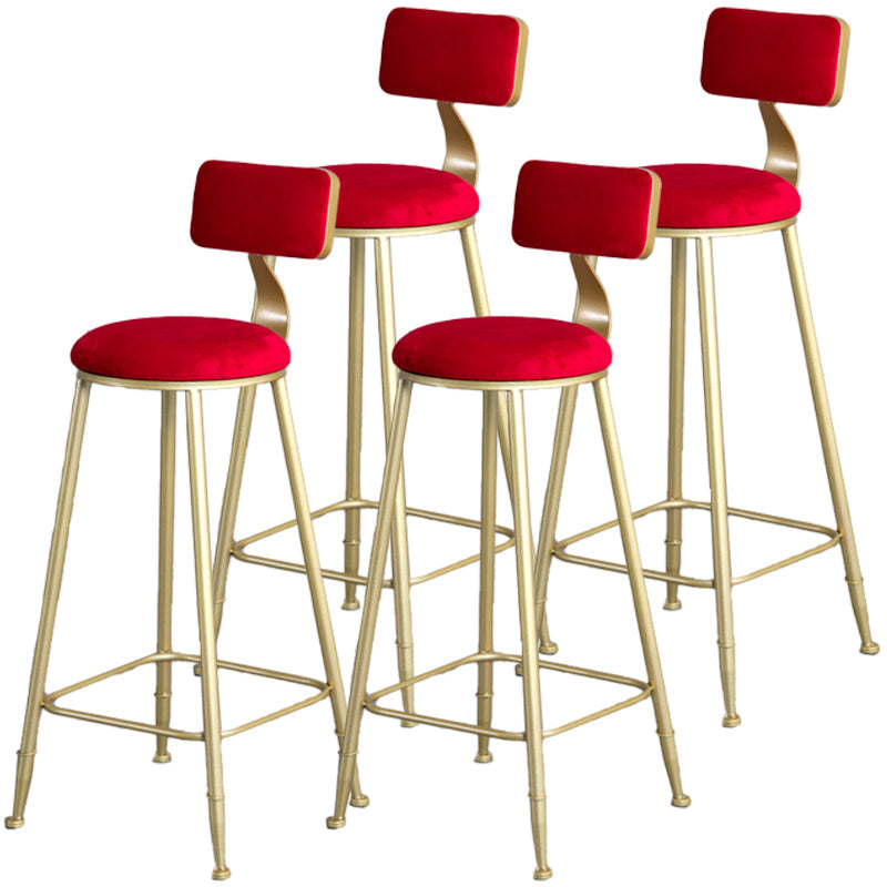 Glam Armless Backrest Counter Stool Iron Milk Tea Shop Bar Stool with Velvet Cushion Red 4 Piece Set Bar Stool(30"H) Clearhalo 'Bar Furniture' 'Bar Stools' 'bar_stools' 'furn' 'furn_bar_stools' 'furniture_bar_stools' 'Kitchen & Dining Furniture' 'kitchen&dining_furn' 'kitchen' 'kitchen_furn' Furniture' 4452294
