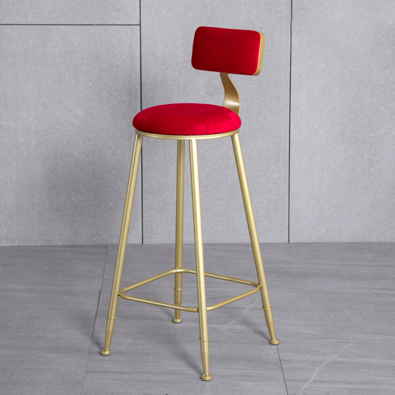 Glam Armless Backrest Counter Stool Iron Milk Tea Shop Bar Stool with Velvet Cushion Red 1 Piece Bar Stool(30"H) Clearhalo 'Bar Furniture' 'Bar Stools' 'bar_stools' 'furn' 'furn_bar_stools' 'furniture_bar_stools' 'Kitchen & Dining Furniture' 'kitchen&dining_furn' 'kitchen' 'kitchen_furn' Furniture' 4452295