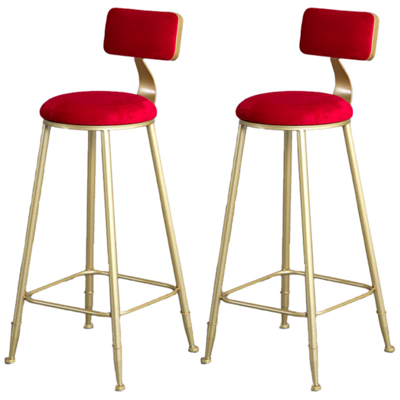 Glam Armless Backrest Counter Stool Iron Milk Tea Shop Bar Stool with Velvet Cushion Red 2 Piece Set Bar Stool(30"H) Clearhalo 'Bar Furniture' 'Bar Stools' 'bar_stools' 'furn' 'furn_bar_stools' 'furniture_bar_stools' 'Kitchen & Dining Furniture' 'kitchen&dining_furn' 'kitchen' 'kitchen_furn' Furniture' 4452296