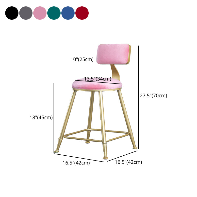 Glam Armless Backrest Counter Stool Iron Milk Tea Shop Bar Stool with Velvet Cushion Clearhalo 'Bar Furniture' 'Bar Stools' 'bar_stools' 'furn' 'furn_bar_stools' 'furniture_bar_stools' 'Kitchen & Dining Furniture' 'kitchen&dining_furn' 'kitchen' 'kitchen_furn' Furniture' 4452297