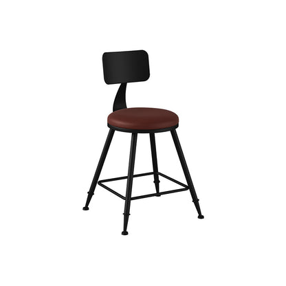 Industrial Armless Backrest Counter Stool Iron Cashier Bar Stool with Leather Cushion Burgundy 1 Piece Short Stool(18"H) Clearhalo 'Bar Furniture' 'Bar Stools' 'bar_stools' 'furn' 'furn_bar_stools' 'furniture_bar_stools' 'Kitchen & Dining Furniture' 'kitchen&dining_furn' 'kitchen' 'kitchen_furn' Furniture' 4452302