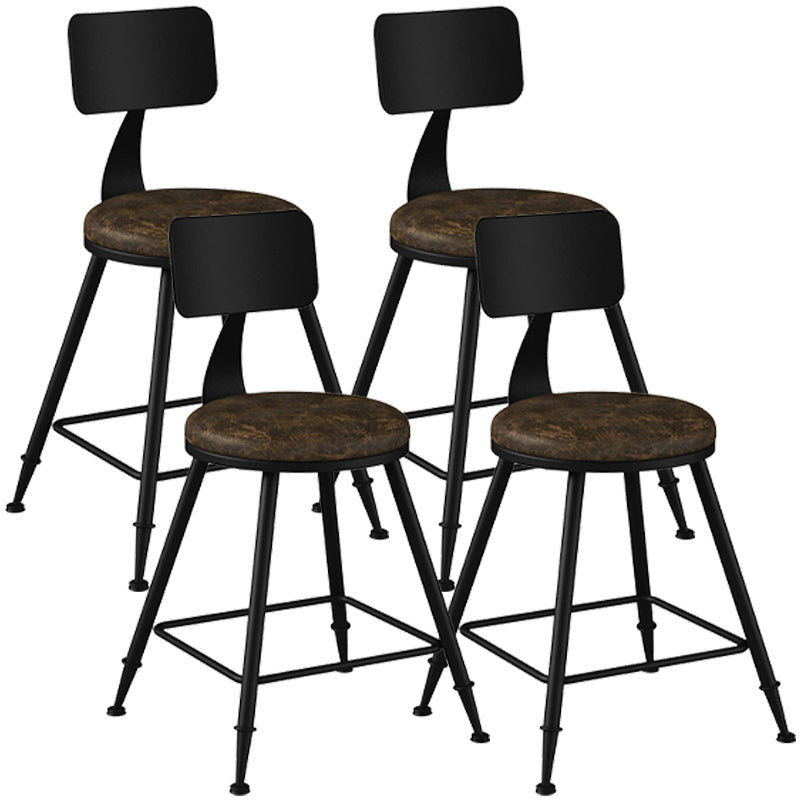 Industrial Armless Backrest Counter Stool Iron Cashier Bar Stool with Leather Cushion Brown 4 Piece Set Short Stool(18"H) Clearhalo 'Bar Furniture' 'Bar Stools' 'bar_stools' 'furn' 'furn_bar_stools' 'furniture_bar_stools' 'Kitchen & Dining Furniture' 'kitchen&dining_furn' 'kitchen' 'kitchen_furn' Furniture' 4452353