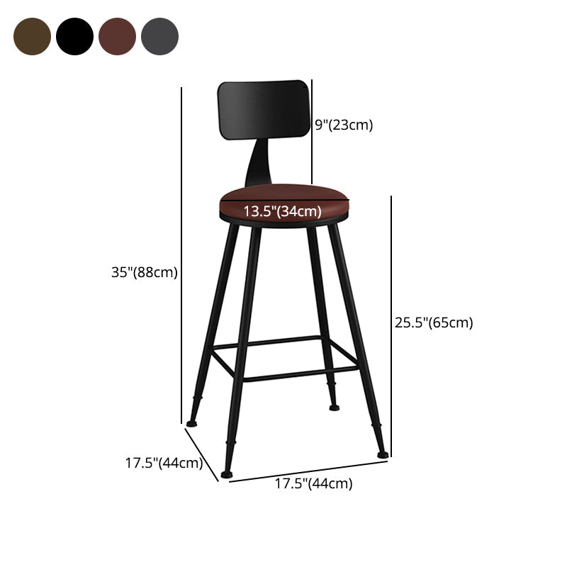 Industrial Armless Backrest Counter Stool Iron Cashier Bar Stool with Leather Cushion Clearhalo 'Bar Furniture' 'Bar Stools' 'bar_stools' 'furn' 'furn_bar_stools' 'furniture_bar_stools' 'Kitchen & Dining Furniture' 'kitchen&dining_furn' 'kitchen' 'kitchen_furn' Furniture' 4452364