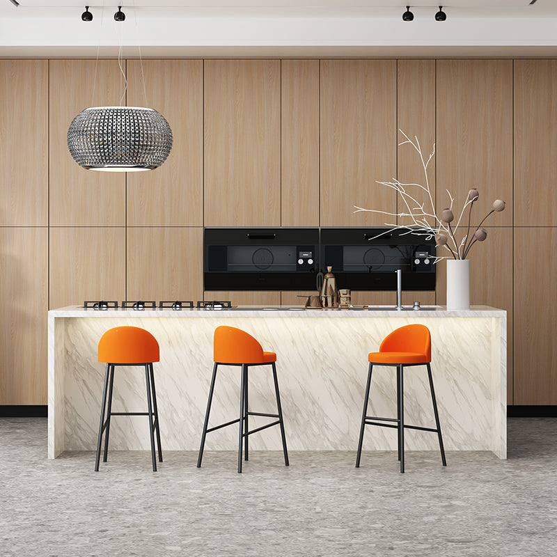 Modern Armless Backrest Counter Stool Iron Cafe Bar Stool with Leather Cushion and Pedal Clearhalo 'Bar Furniture' 'Bar Stools' 'bar_stools' 'furn' 'furn_bar_stools' 'furniture_bar_stools' 'Kitchen & Dining Furniture' 'kitchen&dining_furn' 'kitchen' 'kitchen_furn' Furniture' 4452428