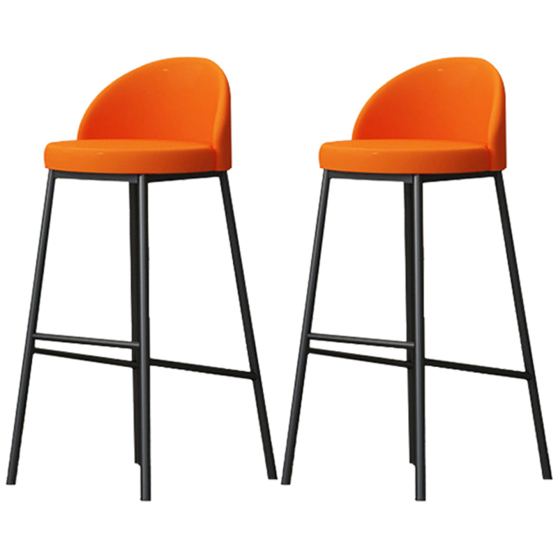 Modern Armless Backrest Counter Stool Iron Cafe Bar Stool with Leather Cushion and Pedal Orange 2 Piece Set Clearhalo 'Bar Furniture' 'Bar Stools' 'bar_stools' 'furn' 'furn_bar_stools' 'furniture_bar_stools' 'Kitchen & Dining Furniture' 'kitchen&dining_furn' 'kitchen' 'kitchen_furn' Furniture' 4452440