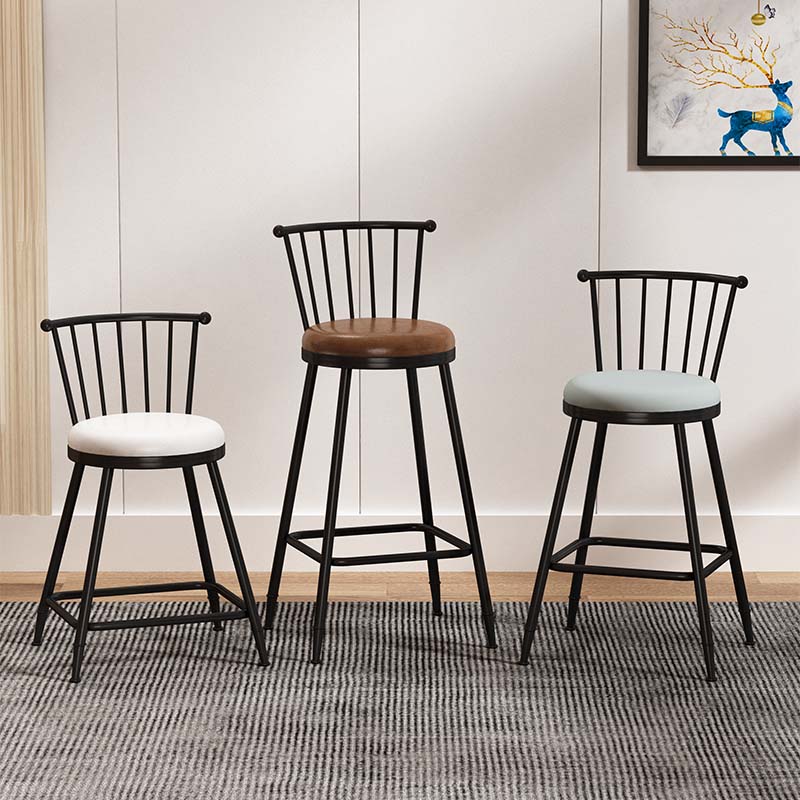 Modern Armless Backrest Counter Stool Steel Milk Tea Shop Bar Stool with Leather Cushion Clearhalo 'Bar Furniture' 'Bar Stools' 'bar_stools' 'furn' 'furn_bar_stools' 'furniture_bar_stools' 'Kitchen & Dining Furniture' 'kitchen&dining_furn' 'kitchen' 'kitchen_furn' Furniture' 4452449