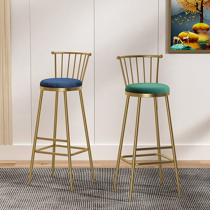 Glam Armless Backrest Counter Stool Steel Milk Tea Shop Bar Stool with Velvet Cushion Clearhalo 'Bar Furniture' 'Bar Stools' 'bar_stools' 'furn' 'furn_bar_stools' 'furniture_bar_stools' 'Kitchen & Dining Furniture' 'kitchen&dining_furn' 'kitchen' 'kitchen_furn' Furniture' 4452519