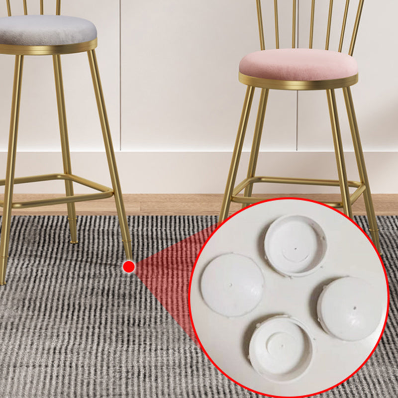 Glam Armless Backrest Counter Stool Steel Milk Tea Shop Bar Stool with Velvet Cushion Clearhalo 'Bar Furniture' 'Bar Stools' 'bar_stools' 'furn' 'furn_bar_stools' 'furniture_bar_stools' 'Kitchen & Dining Furniture' 'kitchen&dining_furn' 'kitchen' 'kitchen_furn' Furniture' 4452531