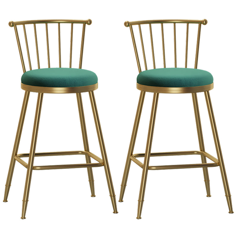 Glam Armless Backrest Counter Stool Steel Milk Tea Shop Bar Stool with Velvet Cushion Green 2 Piece Set Counter Stool(26"H) Clearhalo 'Bar Furniture' 'Bar Stools' 'bar_stools' 'furn' 'furn_bar_stools' 'furniture_bar_stools' 'Kitchen & Dining Furniture' 'kitchen&dining_furn' 'kitchen' 'kitchen_furn' Furniture' 4452536