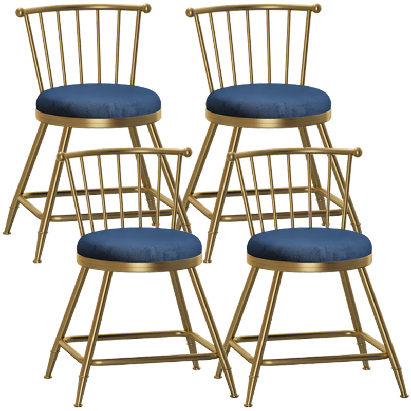 Glam Armless Backrest Counter Stool Steel Milk Tea Shop Bar Stool with Velvet Cushion Blue 4 Piece Set Short Stool(18"H) Clearhalo 'Bar Furniture' 'Bar Stools' 'bar_stools' 'furn' 'furn_bar_stools' 'furniture_bar_stools' 'Kitchen & Dining Furniture' 'kitchen&dining_furn' 'kitchen' 'kitchen_furn' Furniture' 4452545