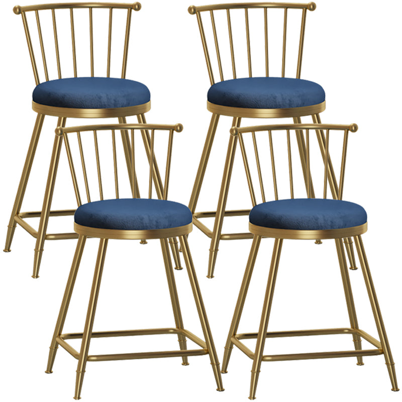 Glam Armless Backrest Counter Stool Steel Milk Tea Shop Bar Stool with Velvet Cushion Blue 4 Piece Set Short Stool(22"H) Clearhalo 'Bar Furniture' 'Bar Stools' 'bar_stools' 'furn' 'furn_bar_stools' 'furniture_bar_stools' 'Kitchen & Dining Furniture' 'kitchen&dining_furn' 'kitchen' 'kitchen_furn' Furniture' 4452548