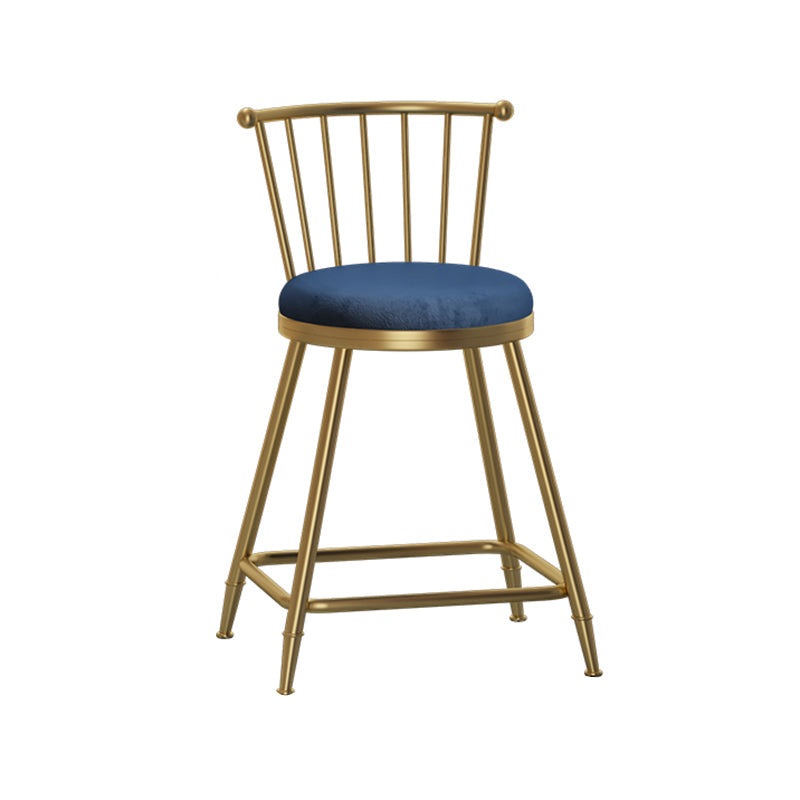 Glam Armless Backrest Counter Stool Steel Milk Tea Shop Bar Stool with Velvet Cushion Blue 1 Piece Short Stool(22"H) Clearhalo 'Bar Furniture' 'Bar Stools' 'bar_stools' 'furn' 'furn_bar_stools' 'furniture_bar_stools' 'Kitchen & Dining Furniture' 'kitchen&dining_furn' 'kitchen' 'kitchen_furn' Furniture' 4452549