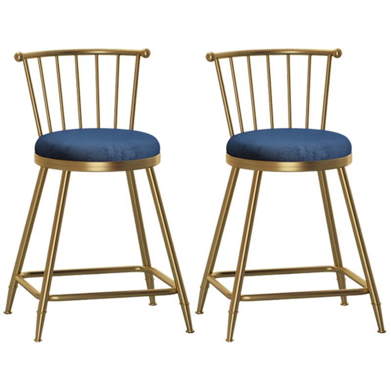 Glam Armless Backrest Counter Stool Steel Milk Tea Shop Bar Stool with Velvet Cushion Blue 2 Piece Set Short Stool(22"H) Clearhalo 'Bar Furniture' 'Bar Stools' 'bar_stools' 'furn' 'furn_bar_stools' 'furniture_bar_stools' 'Kitchen & Dining Furniture' 'kitchen&dining_furn' 'kitchen' 'kitchen_furn' Furniture' 4452550