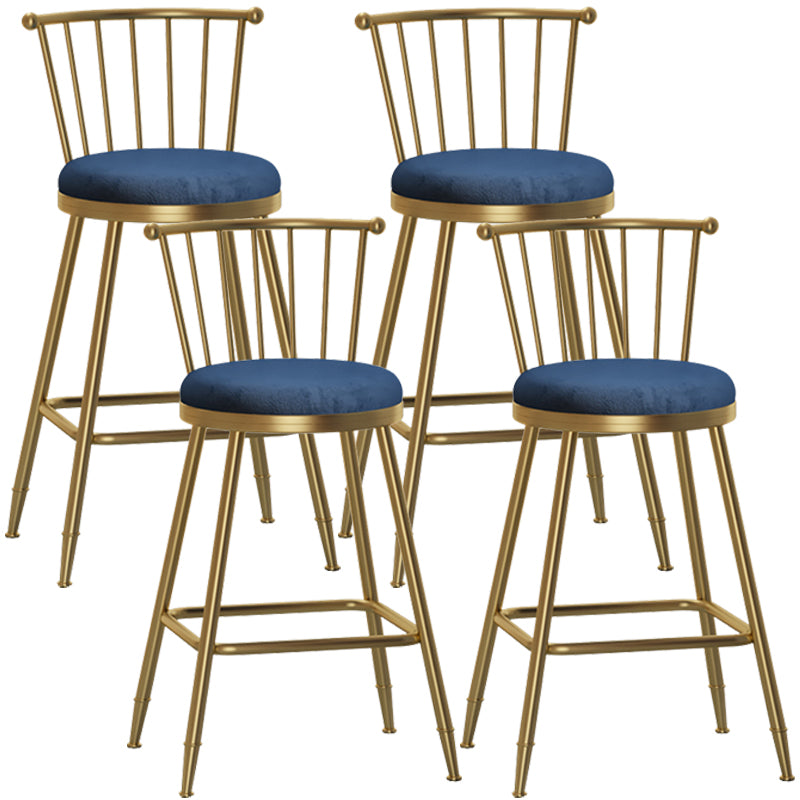 Glam Armless Backrest Counter Stool Steel Milk Tea Shop Bar Stool with Velvet Cushion Blue 4 Piece Set Counter Stool(26"H) Clearhalo 'Bar Furniture' 'Bar Stools' 'bar_stools' 'furn' 'furn_bar_stools' 'furniture_bar_stools' 'Kitchen & Dining Furniture' 'kitchen&dining_furn' 'kitchen' 'kitchen_furn' Furniture' 4452551