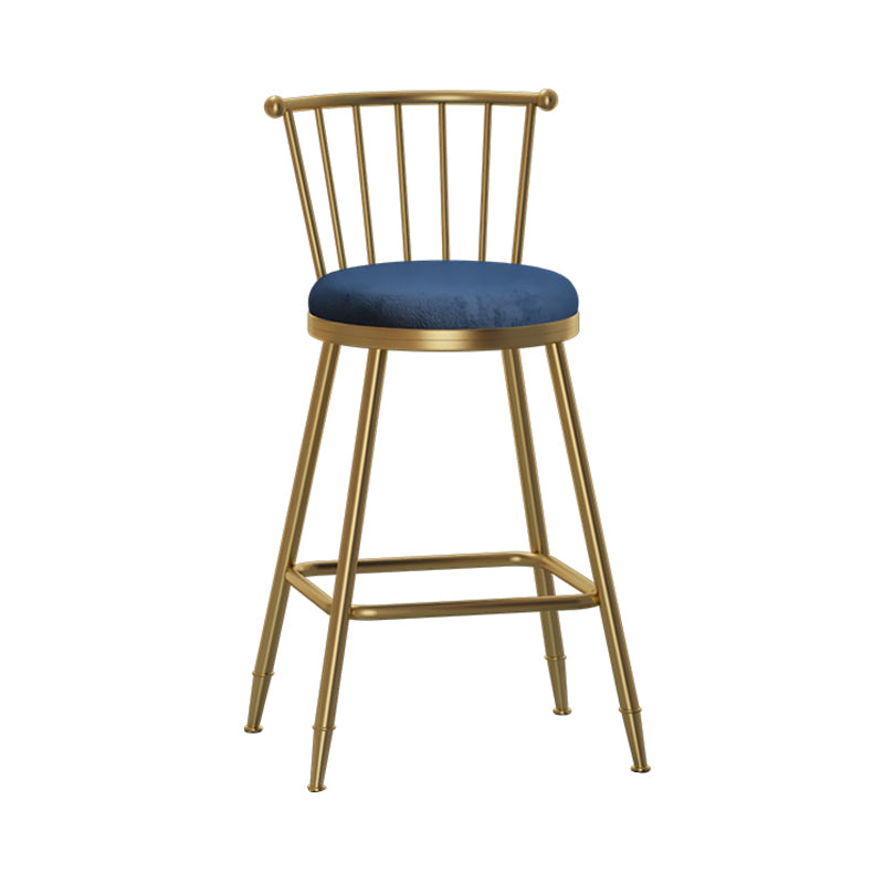 Glam Armless Backrest Counter Stool Steel Milk Tea Shop Bar Stool with Velvet Cushion Blue 1 Piece Counter Stool(26"H) Clearhalo 'Bar Furniture' 'Bar Stools' 'bar_stools' 'furn' 'furn_bar_stools' 'furniture_bar_stools' 'Kitchen & Dining Furniture' 'kitchen&dining_furn' 'kitchen' 'kitchen_furn' Furniture' 4452552