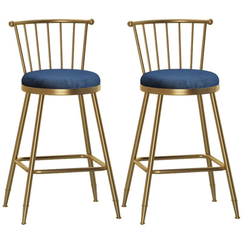 Glam Armless Backrest Counter Stool Steel Milk Tea Shop Bar Stool with Velvet Cushion Blue 2 Piece Set Counter Stool(26"H) Clearhalo 'Bar Furniture' 'Bar Stools' 'bar_stools' 'furn' 'furn_bar_stools' 'furniture_bar_stools' 'Kitchen & Dining Furniture' 'kitchen&dining_furn' 'kitchen' 'kitchen_furn' Furniture' 4452553