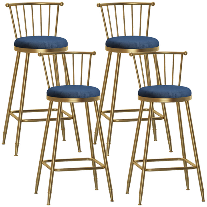 Glam Armless Backrest Counter Stool Steel Milk Tea Shop Bar Stool with Velvet Cushion Blue 4 Piece Set Bar Stool(30"H) Clearhalo 'Bar Furniture' 'Bar Stools' 'bar_stools' 'furn' 'furn_bar_stools' 'furniture_bar_stools' 'Kitchen & Dining Furniture' 'kitchen&dining_furn' 'kitchen' 'kitchen_furn' Furniture' 4452554