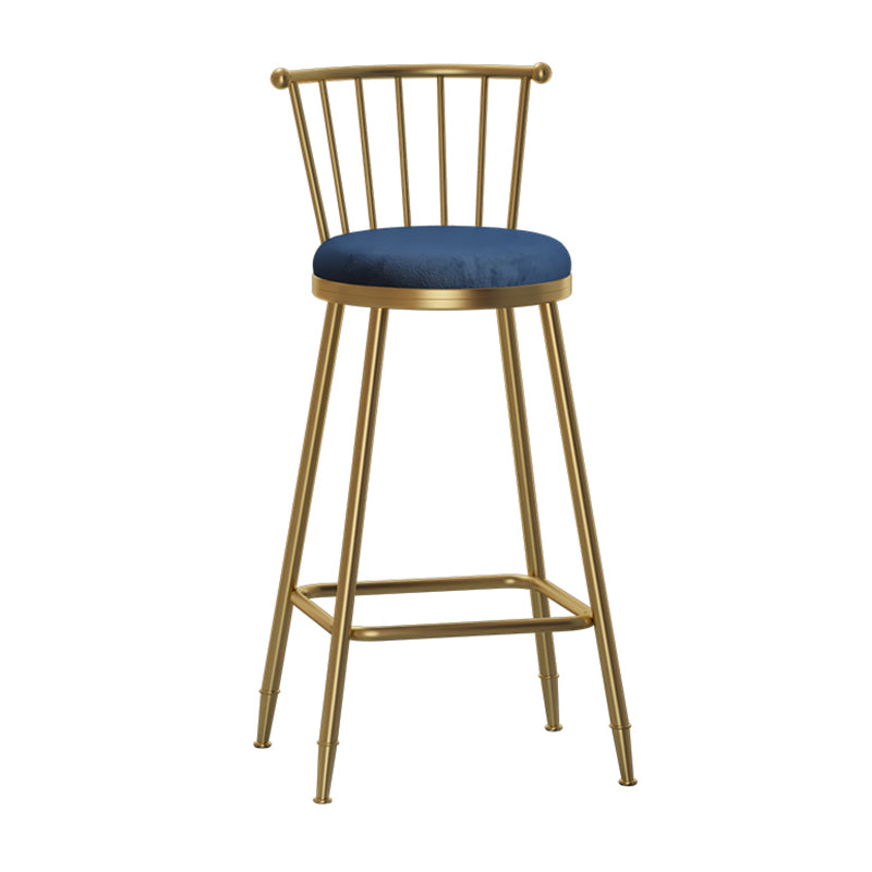 Glam Armless Backrest Counter Stool Steel Milk Tea Shop Bar Stool with Velvet Cushion Blue 1 Piece Bar Stool(30"H) Clearhalo 'Bar Furniture' 'Bar Stools' 'bar_stools' 'furn' 'furn_bar_stools' 'furniture_bar_stools' 'Kitchen & Dining Furniture' 'kitchen&dining_furn' 'kitchen' 'kitchen_furn' Furniture' 4452555