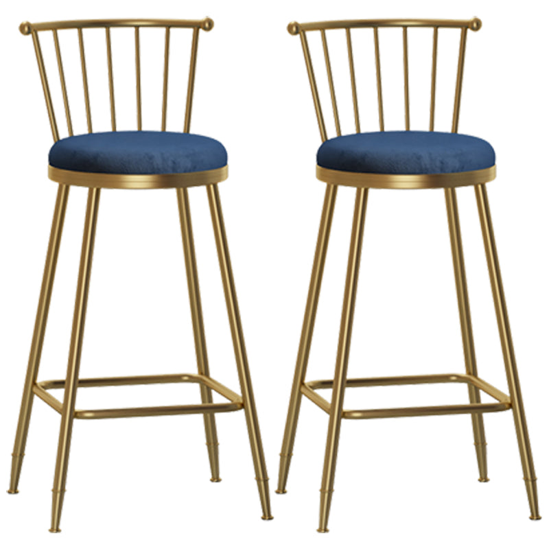 Glam Armless Backrest Counter Stool Steel Milk Tea Shop Bar Stool with Velvet Cushion Blue 2 Piece Set Bar Stool(30"H) Clearhalo 'Bar Furniture' 'Bar Stools' 'bar_stools' 'furn' 'furn_bar_stools' 'furniture_bar_stools' 'Kitchen & Dining Furniture' 'kitchen&dining_furn' 'kitchen' 'kitchen_furn' Furniture' 4452556