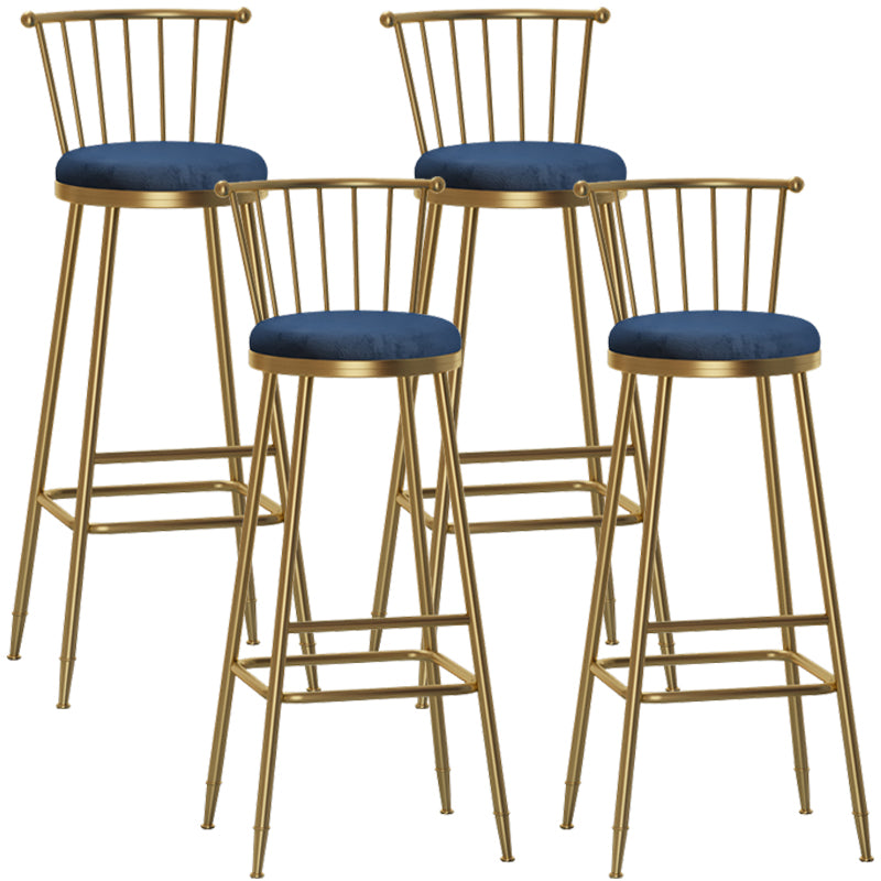 Glam Armless Backrest Counter Stool Steel Milk Tea Shop Bar Stool with Velvet Cushion Blue 4 Piece Set Bar Stool(33"H) Clearhalo 'Bar Furniture' 'Bar Stools' 'bar_stools' 'furn' 'furn_bar_stools' 'furniture_bar_stools' 'Kitchen & Dining Furniture' 'kitchen&dining_furn' 'kitchen' 'kitchen_furn' Furniture' 4452557