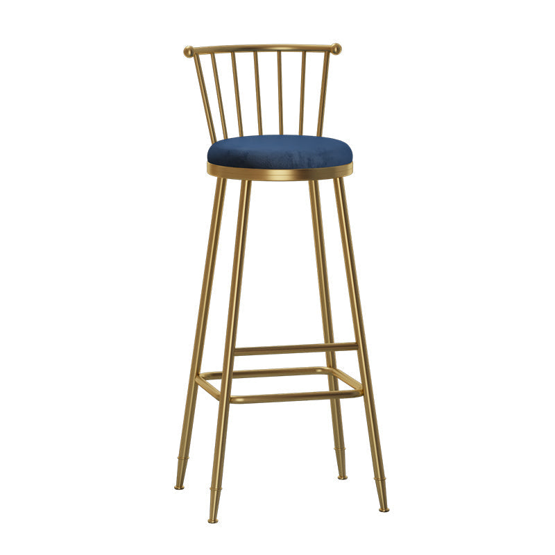 Glam Armless Backrest Counter Stool Steel Milk Tea Shop Bar Stool with Velvet Cushion Blue 1 Piece Bar Stool(33"H) Clearhalo 'Bar Furniture' 'Bar Stools' 'bar_stools' 'furn' 'furn_bar_stools' 'furniture_bar_stools' 'Kitchen & Dining Furniture' 'kitchen&dining_furn' 'kitchen' 'kitchen_furn' Furniture' 4452558