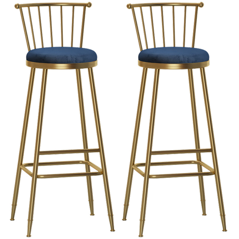 Glam Armless Backrest Counter Stool Steel Milk Tea Shop Bar Stool with Velvet Cushion Blue 2 Piece Set Bar Stool(33"H) Clearhalo 'Bar Furniture' 'Bar Stools' 'bar_stools' 'furn' 'furn_bar_stools' 'furniture_bar_stools' 'Kitchen & Dining Furniture' 'kitchen&dining_furn' 'kitchen' 'kitchen_furn' Furniture' 4452559