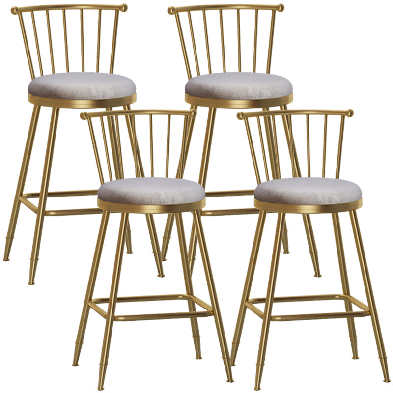 Glam Armless Backrest Counter Stool Steel Milk Tea Shop Bar Stool with Velvet Cushion Gray 4 Piece Set Counter Stool(26"H) Clearhalo 'Bar Furniture' 'Bar Stools' 'bar_stools' 'furn' 'furn_bar_stools' 'furniture_bar_stools' 'Kitchen & Dining Furniture' 'kitchen&dining_furn' 'kitchen' 'kitchen_furn' Furniture' 4452566
