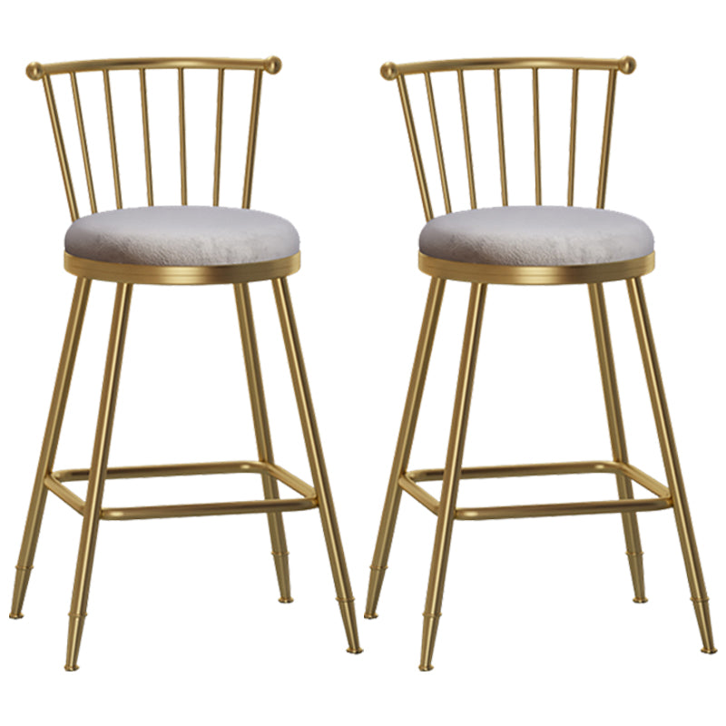 Glam Armless Backrest Counter Stool Steel Milk Tea Shop Bar Stool with Velvet Cushion Gray 2 Piece Set Counter Stool(26"H) Clearhalo 'Bar Furniture' 'Bar Stools' 'bar_stools' 'furn' 'furn_bar_stools' 'furniture_bar_stools' 'Kitchen & Dining Furniture' 'kitchen&dining_furn' 'kitchen' 'kitchen_furn' Furniture' 4452568