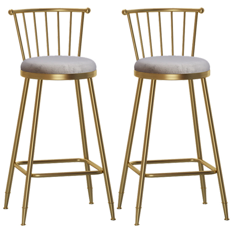 Glam Armless Backrest Counter Stool Steel Milk Tea Shop Bar Stool with Velvet Cushion Gray 2 Piece Set Bar Stool(30"H) Clearhalo 'Bar Furniture' 'Bar Stools' 'bar_stools' 'furn' 'furn_bar_stools' 'furniture_bar_stools' 'Kitchen & Dining Furniture' 'kitchen&dining_furn' 'kitchen' 'kitchen_furn' Furniture' 4452571