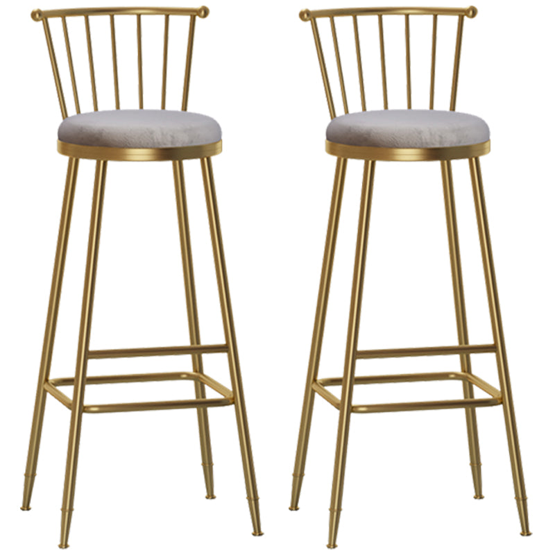 Glam Armless Backrest Counter Stool Steel Milk Tea Shop Bar Stool with Velvet Cushion Gray 2 Piece Set Bar Stool(33"H) Clearhalo 'Bar Furniture' 'Bar Stools' 'bar_stools' 'furn' 'furn_bar_stools' 'furniture_bar_stools' 'Kitchen & Dining Furniture' 'kitchen&dining_furn' 'kitchen' 'kitchen_furn' Furniture' 4452574