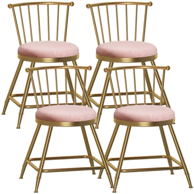 Glam Armless Backrest Counter Stool Steel Milk Tea Shop Bar Stool with Velvet Cushion Pink 4 Piece Set Short Stool(18"H) Clearhalo 'Bar Furniture' 'Bar Stools' 'bar_stools' 'furn' 'furn_bar_stools' 'furniture_bar_stools' 'Kitchen & Dining Furniture' 'kitchen&dining_furn' 'kitchen' 'kitchen_furn' Furniture' 4452575