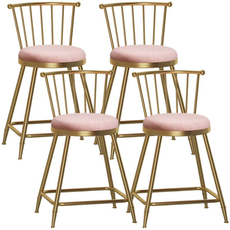 Glam Armless Backrest Counter Stool Steel Milk Tea Shop Bar Stool with Velvet Cushion Pink 4 Piece Set Short Stool(22"H) Clearhalo 'Bar Furniture' 'Bar Stools' 'bar_stools' 'furn' 'furn_bar_stools' 'furniture_bar_stools' 'Kitchen & Dining Furniture' 'kitchen&dining_furn' 'kitchen' 'kitchen_furn' Furniture' 4452578