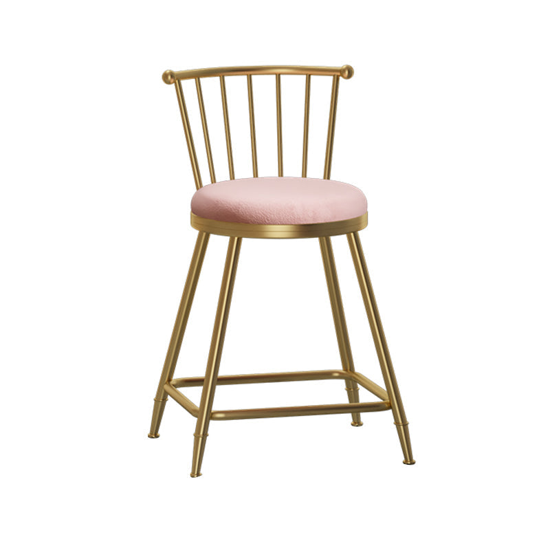 Glam Armless Backrest Counter Stool Steel Milk Tea Shop Bar Stool with Velvet Cushion Pink 1 Piece Short Stool(22"H) Clearhalo 'Bar Furniture' 'Bar Stools' 'bar_stools' 'furn' 'furn_bar_stools' 'furniture_bar_stools' 'Kitchen & Dining Furniture' 'kitchen&dining_furn' 'kitchen' 'kitchen_furn' Furniture' 4452579