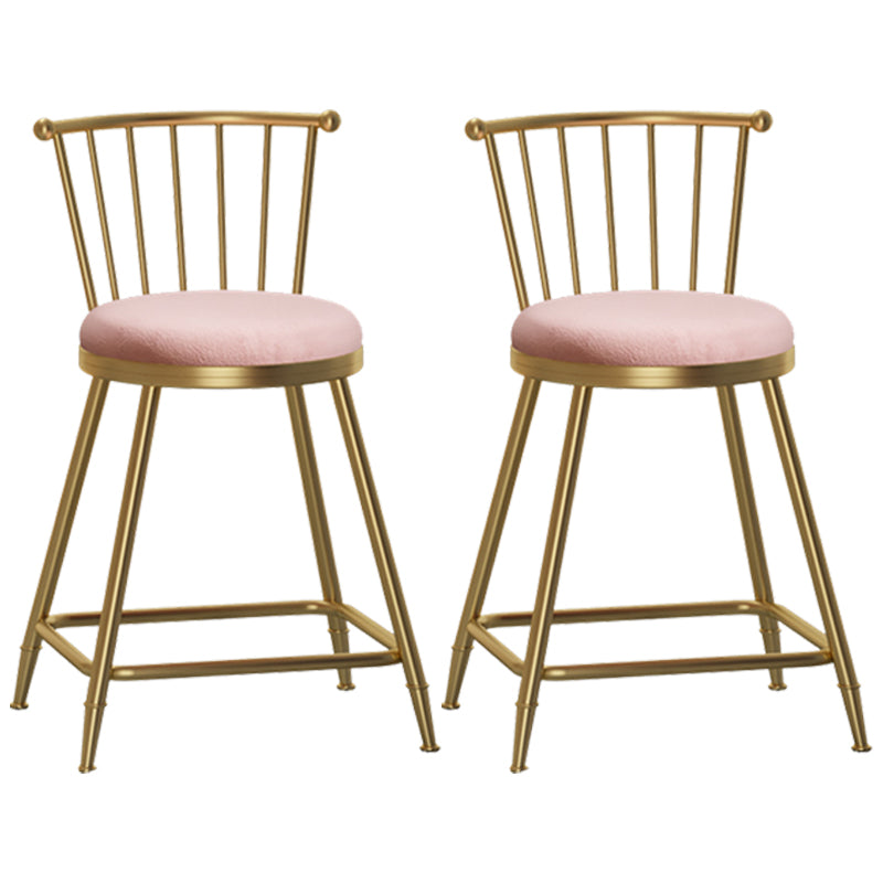 Glam Armless Backrest Counter Stool Steel Milk Tea Shop Bar Stool with Velvet Cushion Pink 2 Piece Set Short Stool(22"H) Clearhalo 'Bar Furniture' 'Bar Stools' 'bar_stools' 'furn' 'furn_bar_stools' 'furniture_bar_stools' 'Kitchen & Dining Furniture' 'kitchen&dining_furn' 'kitchen' 'kitchen_furn' Furniture' 4452580