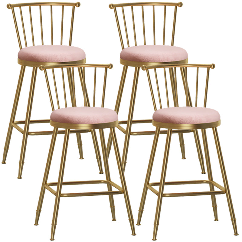 Glam Armless Backrest Counter Stool Steel Milk Tea Shop Bar Stool with Velvet Cushion Pink 4 Piece Set Counter Stool(26"H) Clearhalo 'Bar Furniture' 'Bar Stools' 'bar_stools' 'furn' 'furn_bar_stools' 'furniture_bar_stools' 'Kitchen & Dining Furniture' 'kitchen&dining_furn' 'kitchen' 'kitchen_furn' Furniture' 4452581