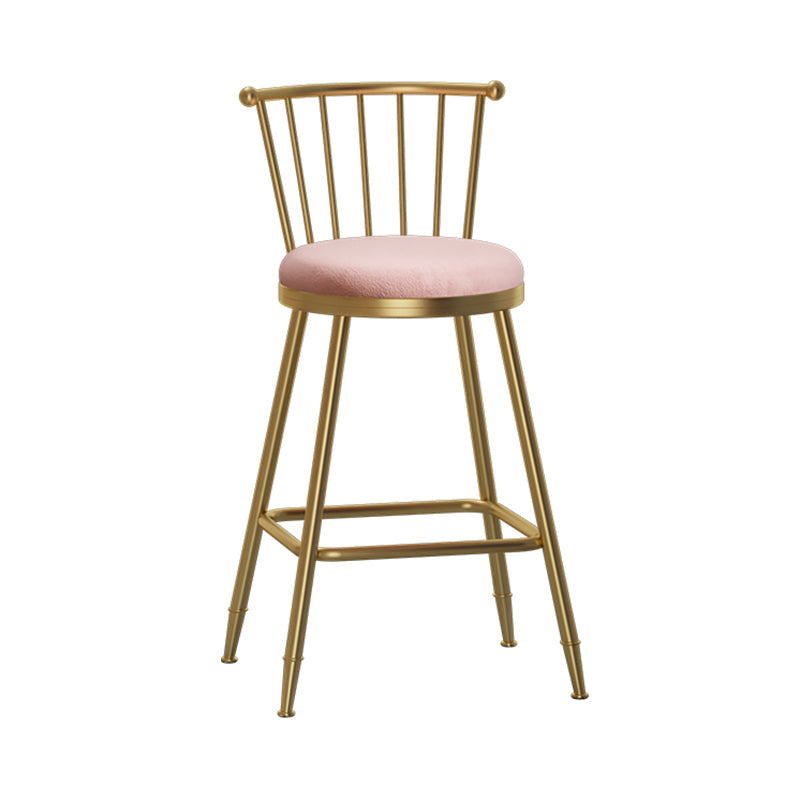 Glam Armless Backrest Counter Stool Steel Milk Tea Shop Bar Stool with Velvet Cushion Pink 1 Piece Counter Stool(26"H) Clearhalo 'Bar Furniture' 'Bar Stools' 'bar_stools' 'furn' 'furn_bar_stools' 'furniture_bar_stools' 'Kitchen & Dining Furniture' 'kitchen&dining_furn' 'kitchen' 'kitchen_furn' Furniture' 4452582