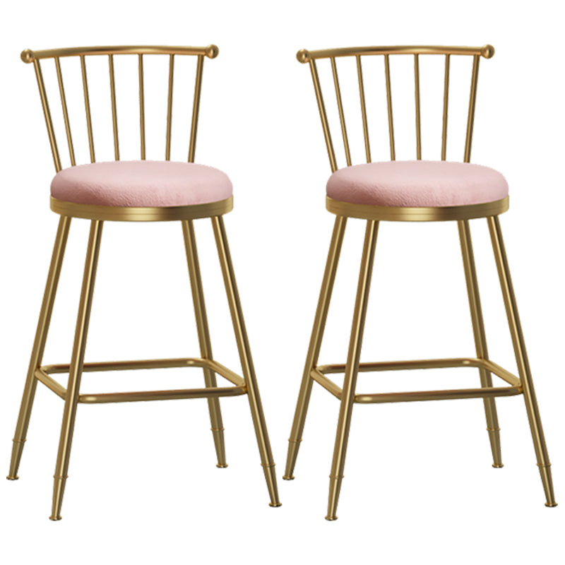 Glam Armless Backrest Counter Stool Steel Milk Tea Shop Bar Stool with Velvet Cushion Pink 2 Piece Set Counter Stool(26"H) Clearhalo 'Bar Furniture' 'Bar Stools' 'bar_stools' 'furn' 'furn_bar_stools' 'furniture_bar_stools' 'Kitchen & Dining Furniture' 'kitchen&dining_furn' 'kitchen' 'kitchen_furn' Furniture' 4452583