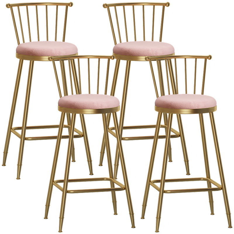 Glam Armless Backrest Counter Stool Steel Milk Tea Shop Bar Stool with Velvet Cushion Pink 4 Piece Set Bar Stool(30"H) Clearhalo 'Bar Furniture' 'Bar Stools' 'bar_stools' 'furn' 'furn_bar_stools' 'furniture_bar_stools' 'Kitchen & Dining Furniture' 'kitchen&dining_furn' 'kitchen' 'kitchen_furn' Furniture' 4452584